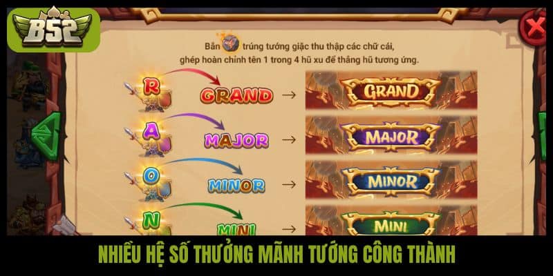 Nhiều hệ số thưởng Mãnh tướng công thành